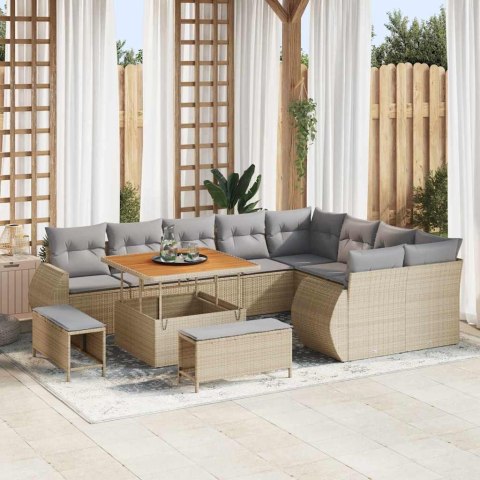 Zestaw Sof na Ogród 12 pcs Beżowy i jasnoszary Rattan poli