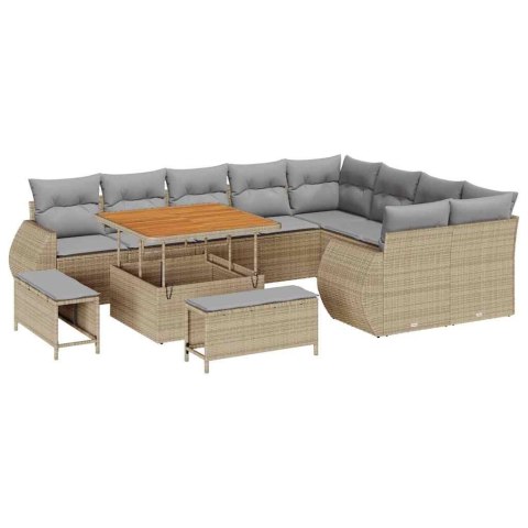 Zestaw Sof na Ogród 12 pcs Beżowy i jasnoszary Rattan poli