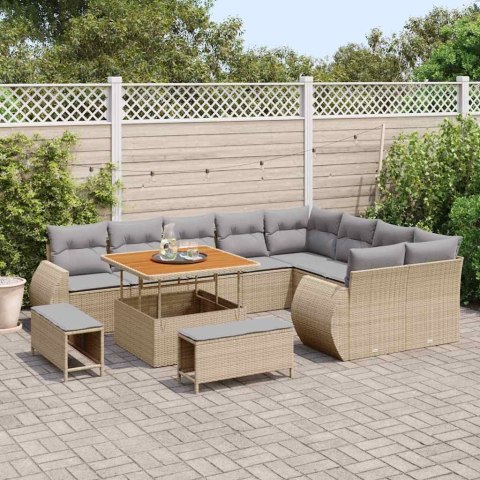 Zestaw Sof na Ogród 12 pcs Beżowy i jasnoszary Rattan poli