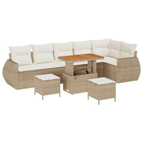Zestaw Sof na Ogród 9 pcs Beżowy i kremowy Rattan poli