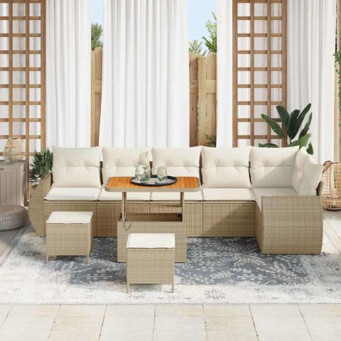 Zestaw Sof na Ogród 9 pcs Beżowy i kremowy Rattan poli
