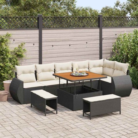 Zestaw Sof na Ogród 9 pcs Czarny i kremowy Rattan poli