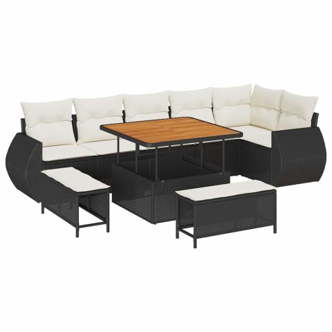 Zestaw Sof na Ogród 9 pcs Czarny i kremowy Rattan poli