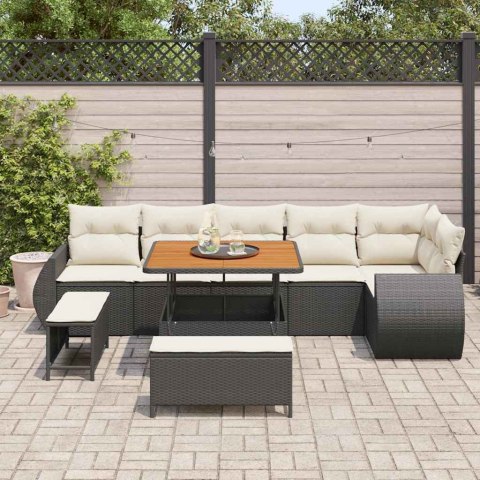 Zestaw Sof na Ogród 9 pcs Czarny i kremowy Rattan poli