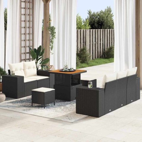 Zestaw Sof na Ogród 8 pcs Czarny i kremowy Rattan poli