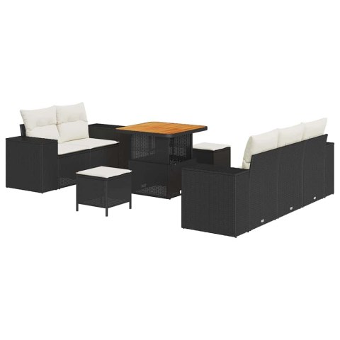 Zestaw Sof na Ogród 8 pcs Czarny i kremowy Rattan poli