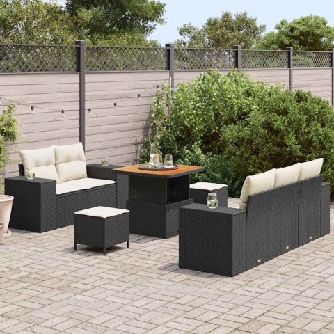 Zestaw Sof na Ogród 8 pcs Czarny i kremowy Rattan poli