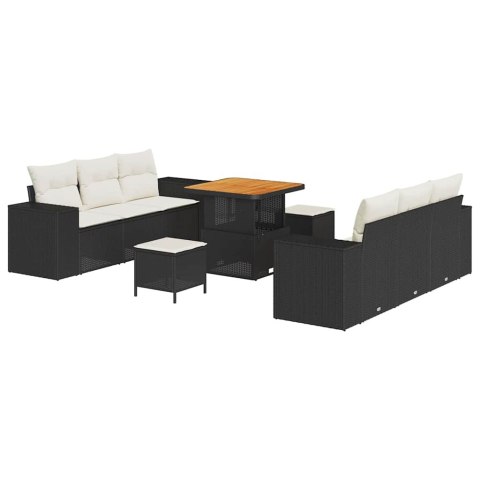 Zestaw Sof na Ogród 9 pcs Czarny i kremowy Rattan poli