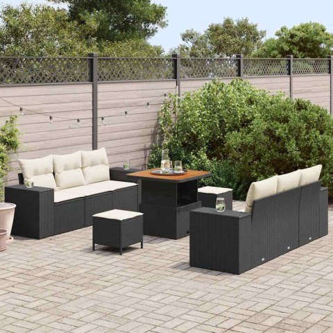 Zestaw Sof na Ogród 9 pcs Czarny i kremowy Rattan poli