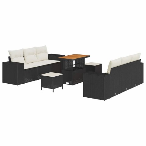 Zestaw Sof na Ogród 9 pcs Czarny i kremowy Rattan poli