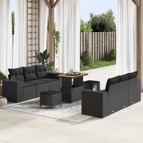 Zestaw Sof na Ogród z poduszką 9 pcs Czarny Rattan poli