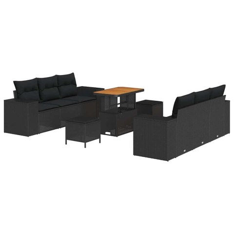Zestaw Sof na Ogród z poduszką 9 pcs Czarny Rattan poli