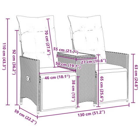 Rozkładana sofa ogrodowa dla 2 os., ze stolikiem, szara