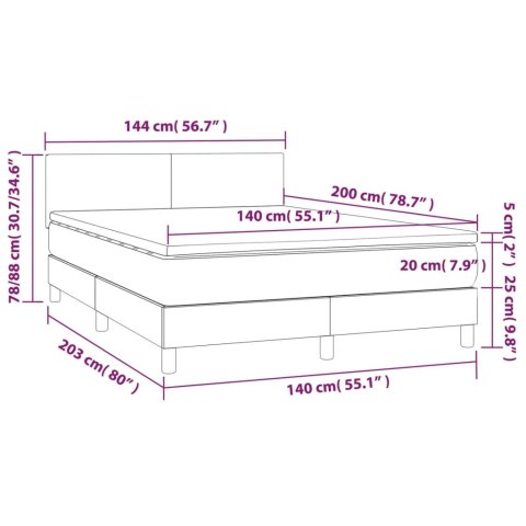 Łóżko kontynentalne, materac i LED, niebieski aksamit 140x200cm