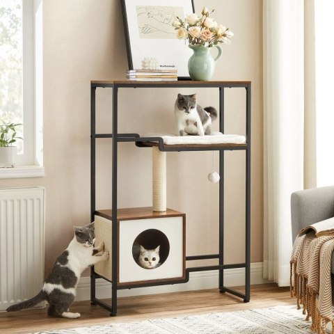 Mebel dla kota vintage z drapakiem i półką, 74x34x114 cm