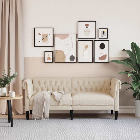 Sofa Chesterfield dwuosobowa, obita lnem