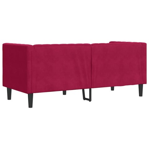 Sofa Chesterfield z wałkami, dwuosobowa, bordowa, aksamit