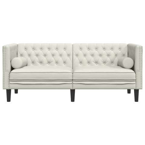 Sofa Chesterfield z wałkami, dwuosobowa, kremowa, aksamit