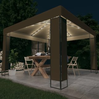 Altana z podwójnym dachem i sznurem lampek LED 3x3x2,7 m, taupe