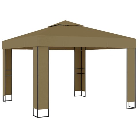 Altana z podwójnym dachem i sznurem lampek LED 3x3x2,7 m, taupe