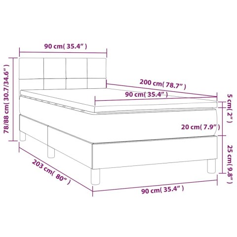 Łóżko kontynentalne z materacem i LED zielony aksamit 90x200 cm