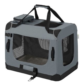 Szary składany transporter dla psa 60x44x42 cm z miską