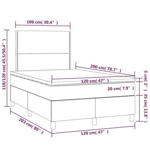 Łóżko kontynentalne z materacem i LED zielony aksamit 120x200cm