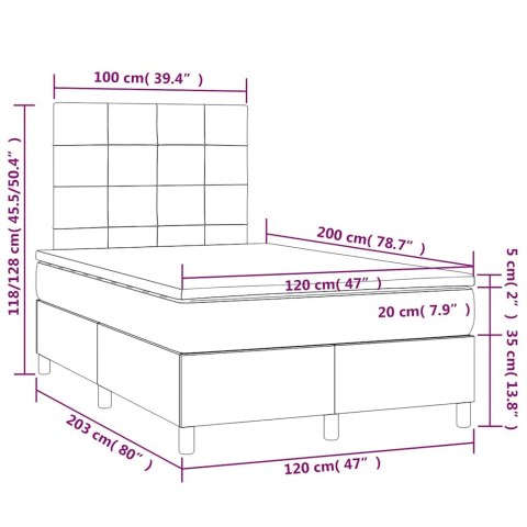 Łóżko kontynentalne z materacem i LED zielony aksamit 120x200cm