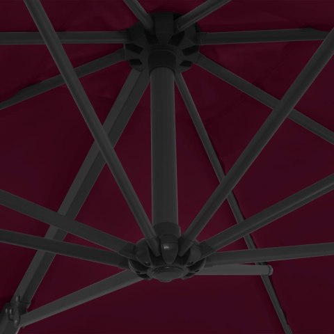 Parasol wiszący na stalowym słupku, bordowy, 250x250 cm