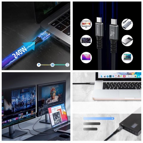 Kabel przewód USB-C Thunderbolt 4 240W 2m 4K - czarny