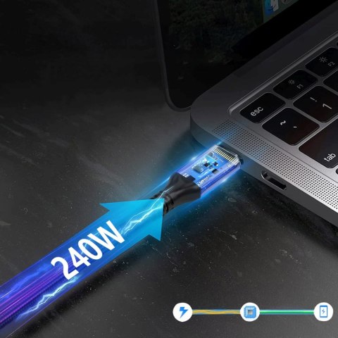 Kabel przewód kątowy USB-C Thunderbolt 4 240W 1.5m 4K - czarny