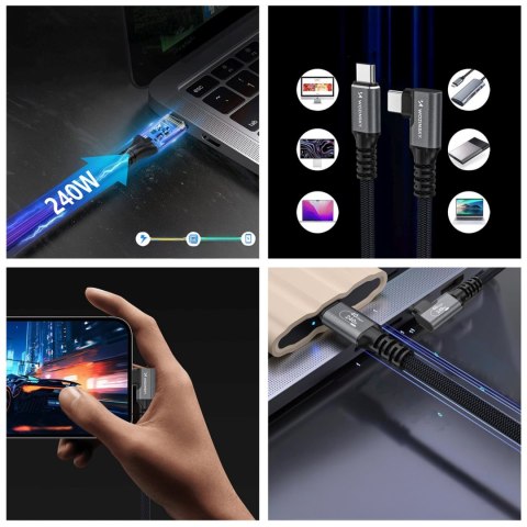 Kabel przewód kątowy USB-C Thunderbolt 4 240W 2m - czarny