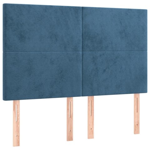 Łóżko kontynentalne, materac i LED, niebieski aksamit 140x190cm