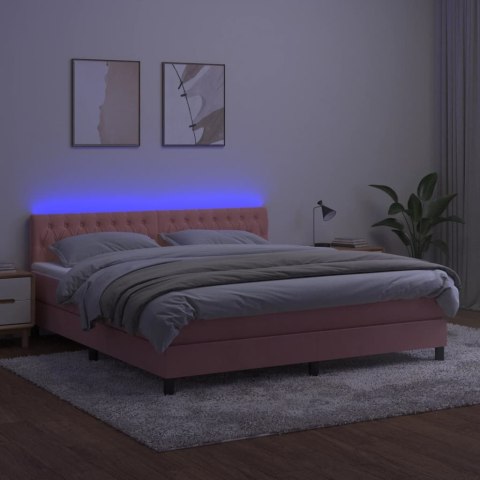 Łóżko kontynentalne z materacem i LED, różowy aksamit 180x200cm