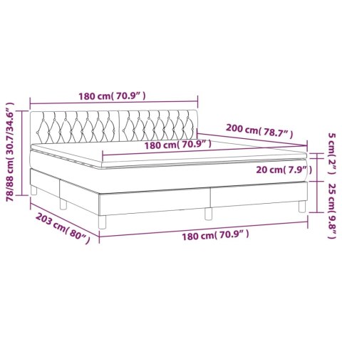 Łóżko kontynentalne z materacem i LED, różowy aksamit 180x200cm