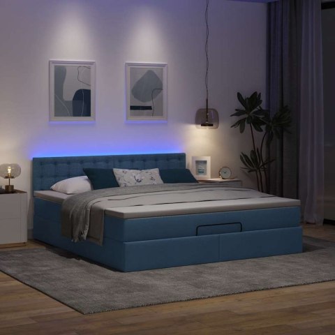 Łóżko Ottoman z materacem i LED, niebieski, 180x200cm, tkanina