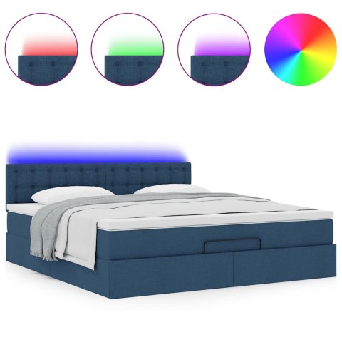 Łóżko Ottoman z materacem i LED, niebieski, 180x200cm, tkanina