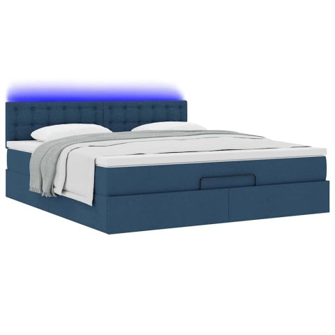 Łóżko Ottoman z materacem i LED, niebieski, 180x200cm, tkanina