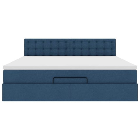 Łóżko Ottoman z materacem i LED, niebieski, 180x200cm, tkanina