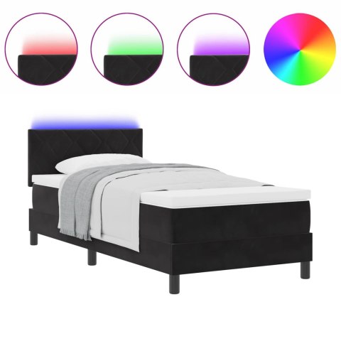 Łóżko z sprężyną LED z materacem Czarny 90 x 190 cm Aksamit