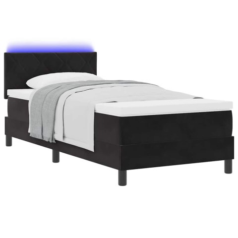 Łóżko z sprężyną LED z materacem Czarny 90 x 190 cm Aksamit