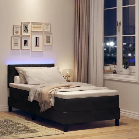 Łóżko z sprężyną LED z materacem Czarny 90 x 190 cm Aksamit