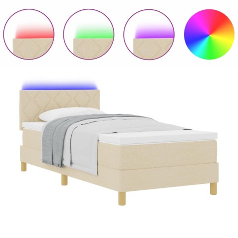 Łóżko z sprężyną LED z materacem Kremowy 90 x 200 cm tkanina