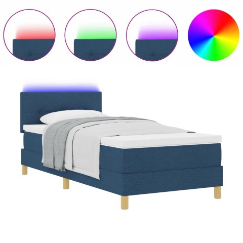 Łóżko z sprężyną LED z materacem Niebieski 100 x 200 cm tkanina
