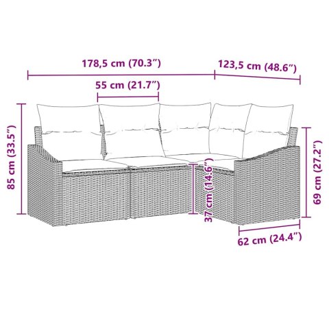 Zestaw Sof z poduszką 4 pcs Brązowy polirattan