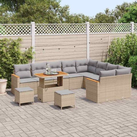 Zestaw Sof na Ogród z poduszką 12 pcs Beżowy Rattan poli