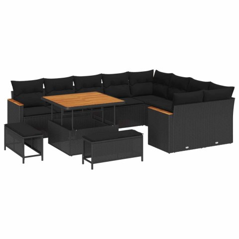 Zestaw Sof na Ogród z poduszką 12 pcs Czarny Rattan poli