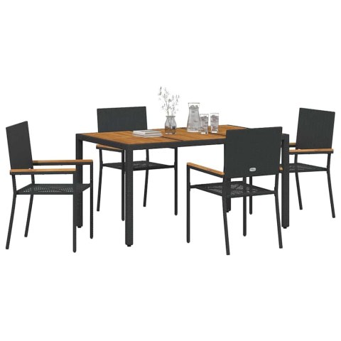 Zestaw do jadalni w ogrodzie 5 pcs Czarny polirattan