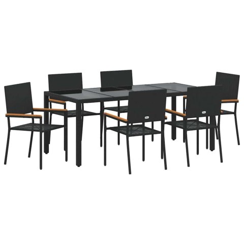 Zestaw do jadalni w ogrodzie 7 pcs Czarny polirattan