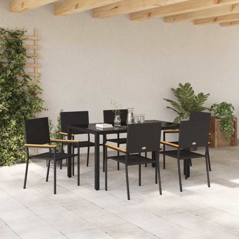 Zestaw do jadalni w ogrodzie 7 pcs Czarny polirattan